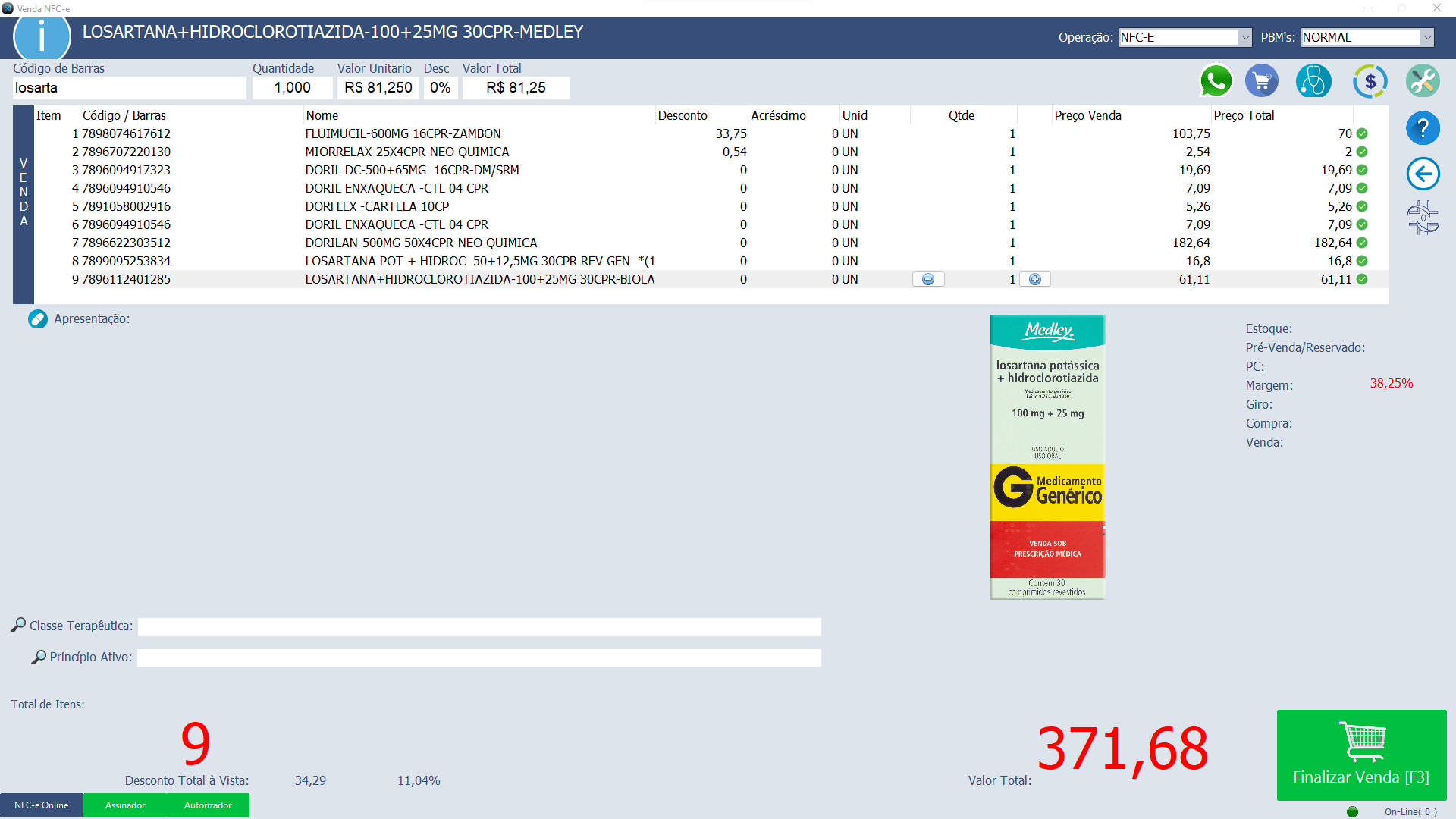 Tela farmácia sistema XFarma